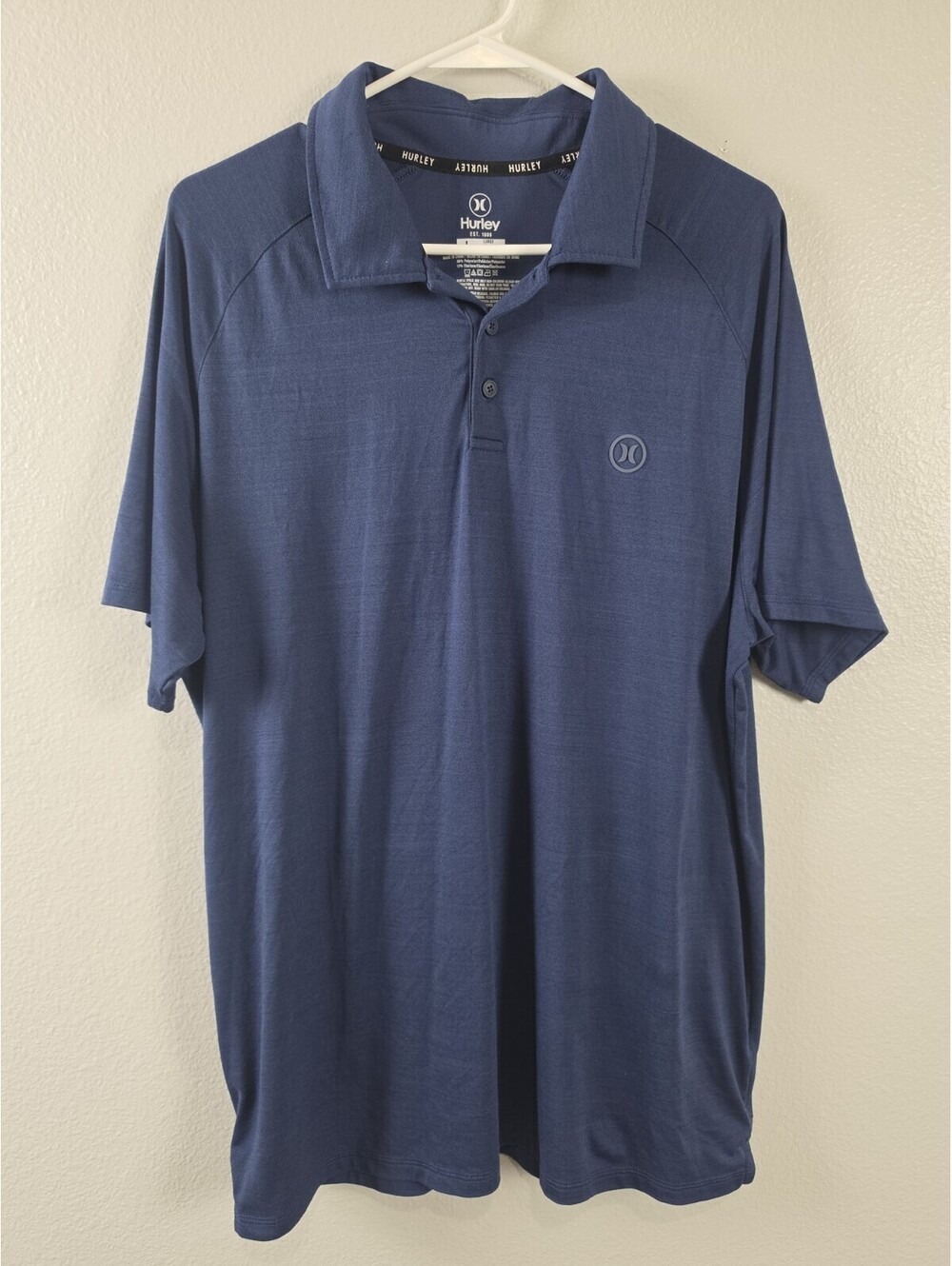 Mens Hurley Polo Shirt Blue Large Short Sleeve Casual
